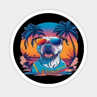 cool pitbull dog with sunglasses in summer vibes Magnet